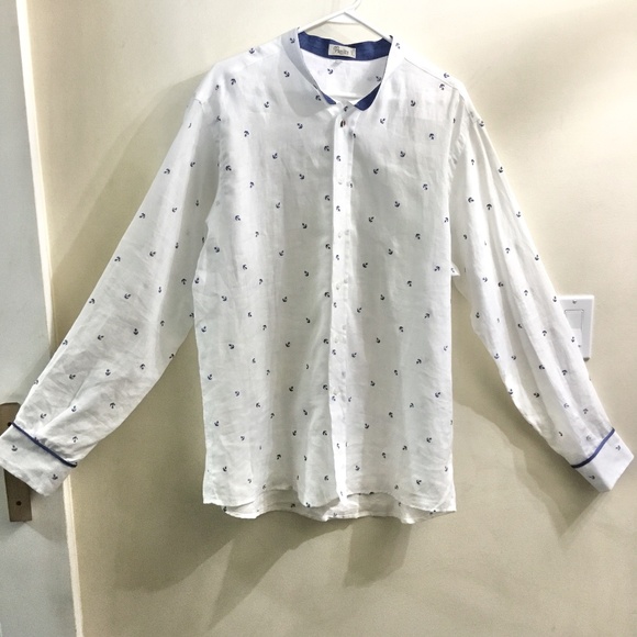 NWOT mens Italy 🇮🇹 Vanity linen shirt with small blue anchors - Picture 1 of 8